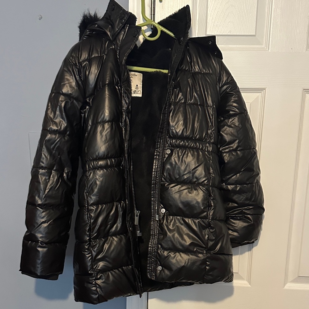 Abercrombie Kids Glossy Black Puffer Coat